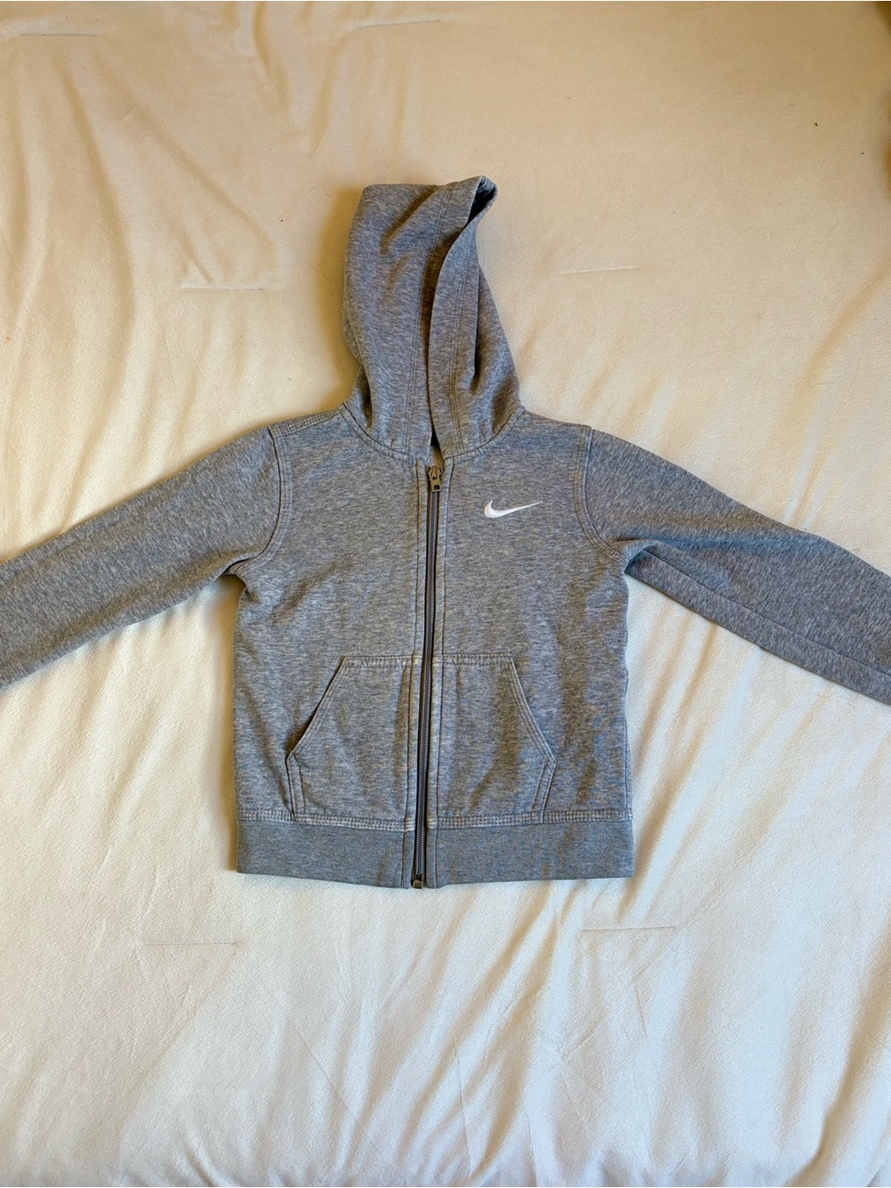 Nike Kids Gray Full‑Zip Hooded Sweatshirt with Swoosh